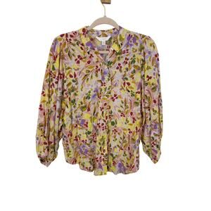 Lauren Conrad floral 3/4 sleeve button front spring summer top boho floral XL